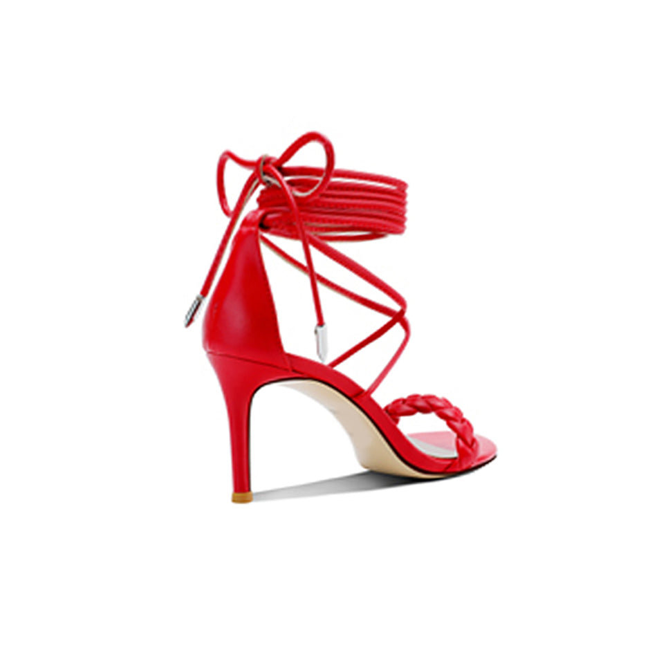 HINDE Braided Lace Up Mid Heel Sandals - 6cm - ithelabel.com