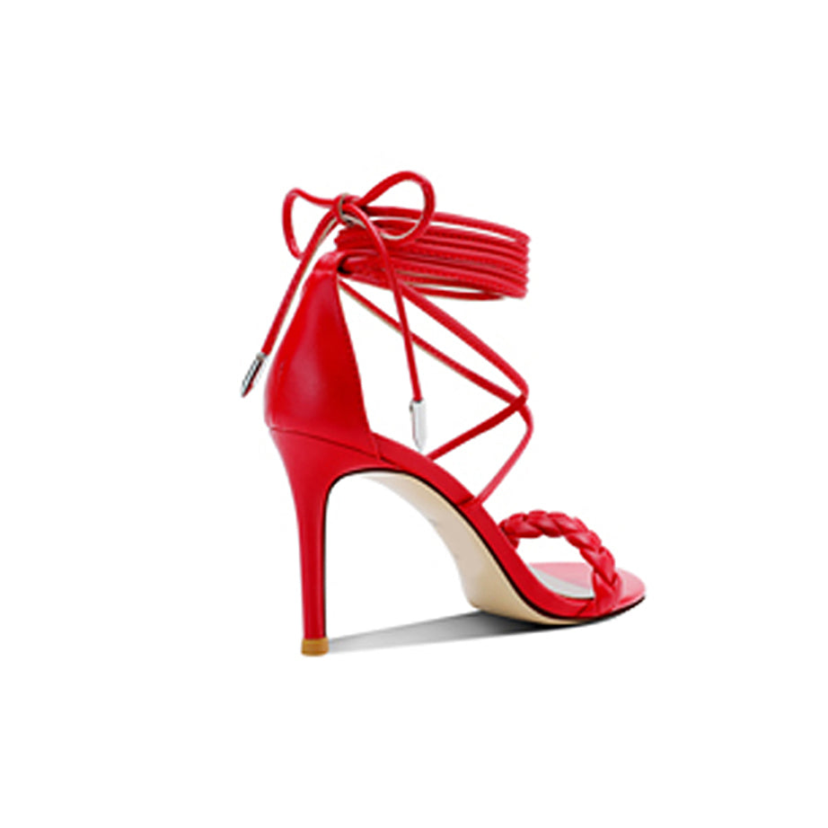 HINDE Braided Lace Up Mid Heel Sandals - 8cm - ithelabel.com