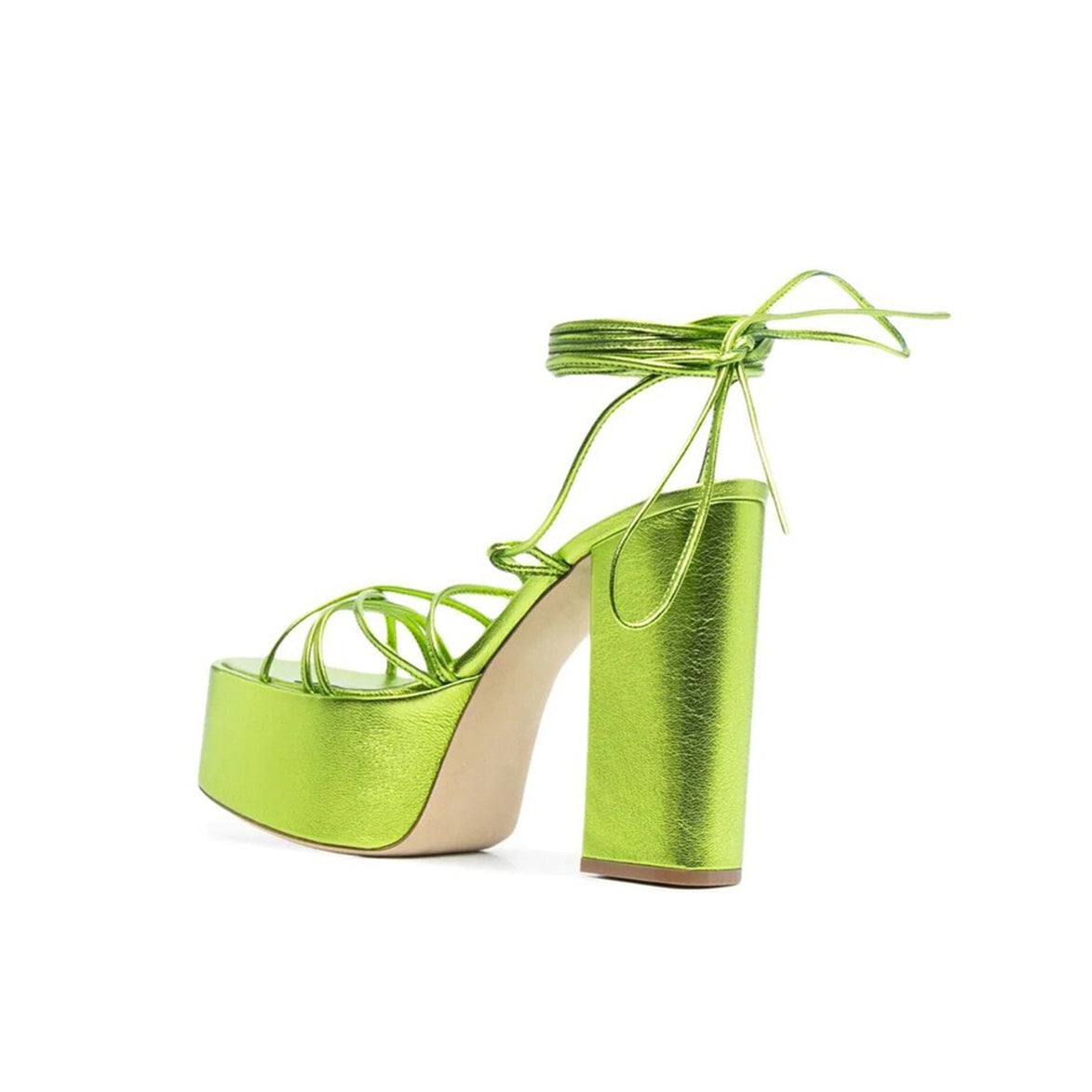 Green KYLER Lace Up Leather High Heel Platform Sandals | i The Label ...