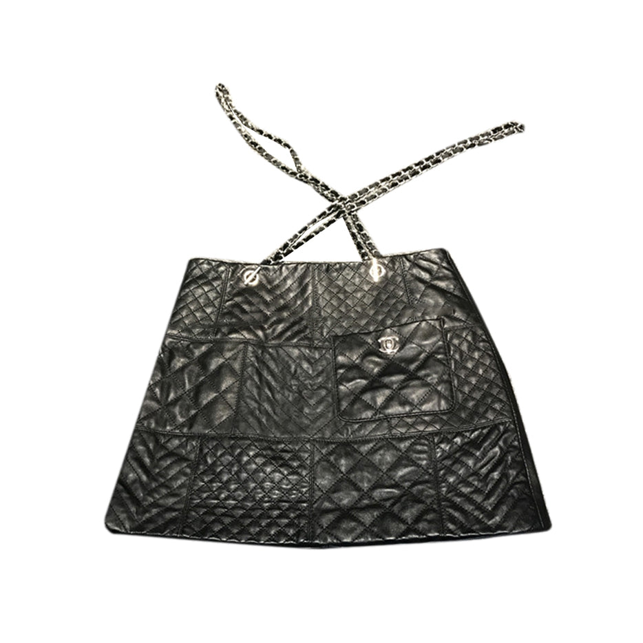 LAIDU Quilted Chain Leather Mini Skirt