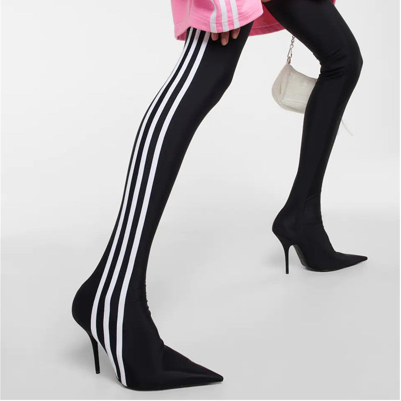 MAWEL Striped High Heel Over The Knee Boots