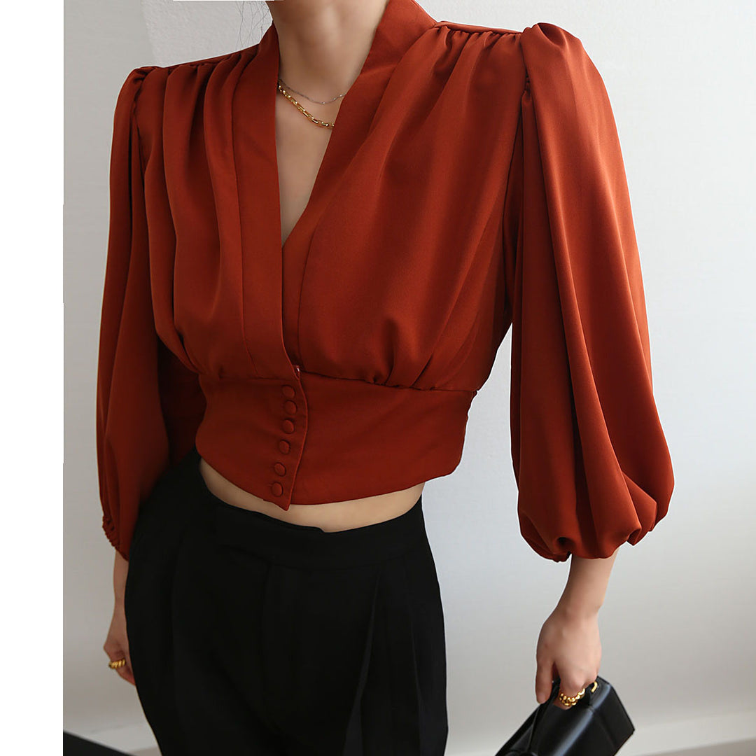 MCIPE Puff Sleeves Cropped Shirt