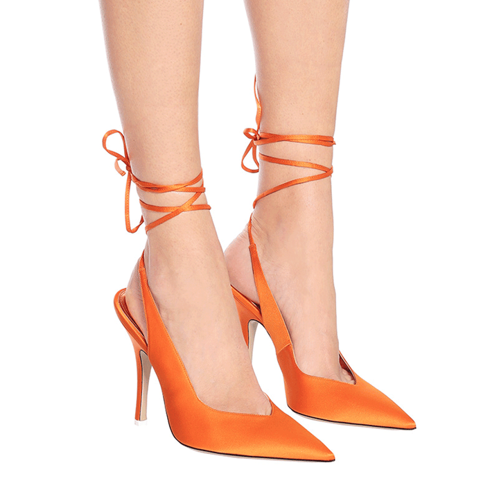 NESIY Lace Up Slingback Satin High Heel Pumps - 10cm - ithelabel.com