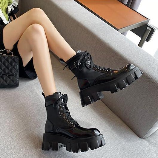 NIOVA Leather Platform Utility Biker Boots With Pockets