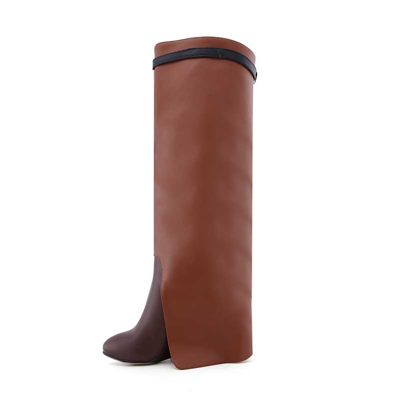 QAMRA Leather Wedged Heel Knee High Boots - ithelabel.com