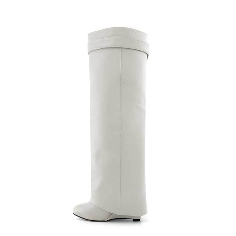 QAMRA Leather Wedged Heel Knee High Boots - ithelabel.com