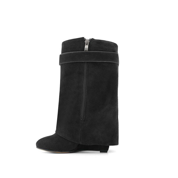 QAMRA Suede Wedged Heel Ankle Boots - ithelabel.com