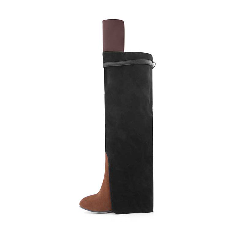QAMRA Suede Wedged Heel Knee High Boots - ithelabel.com