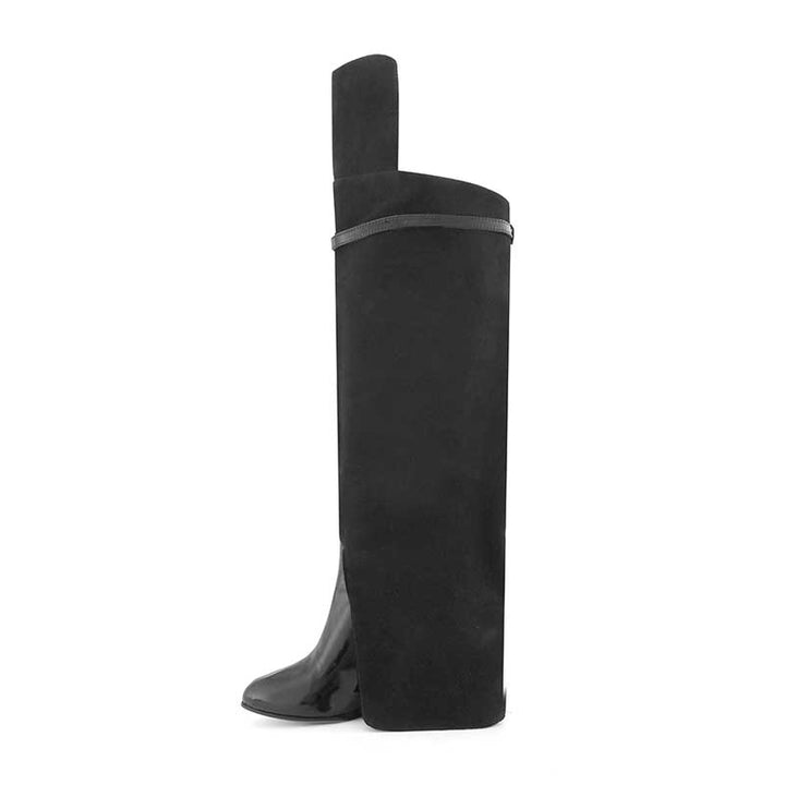 QAMRA Suede Wedged Heel Knee High Boots - ithelabel.com