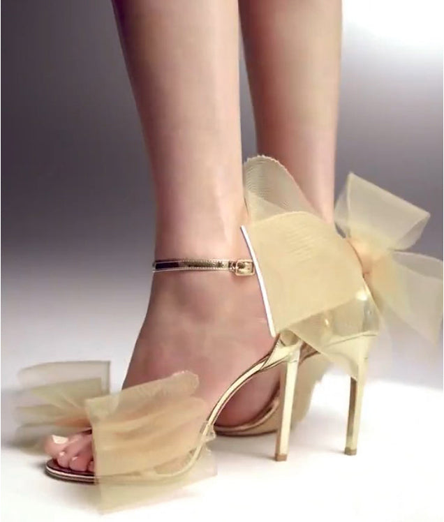 REGON Asymmetric Bow Embellished Patent Leather High Heel Sandals - 10cm