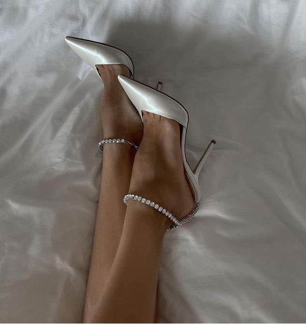 RISIA Ankle Diamante Satin High Heel Sandals - 10cm