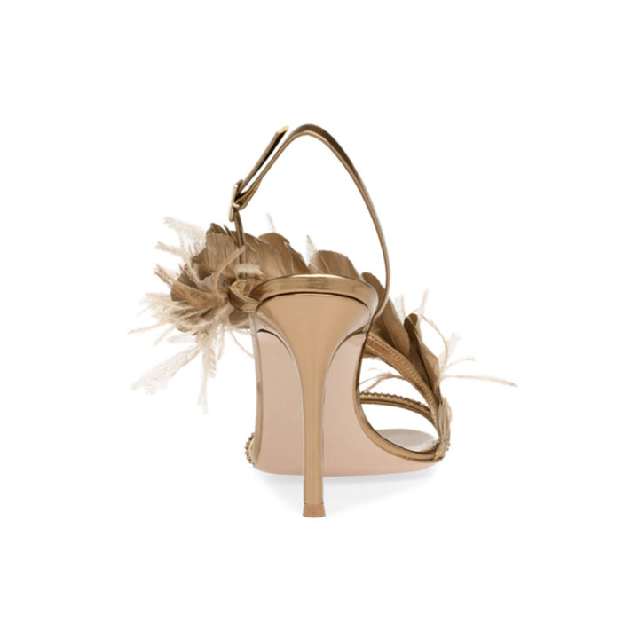 SUNIE Feather And Damante Mid Heel Sandals - 7.5cm