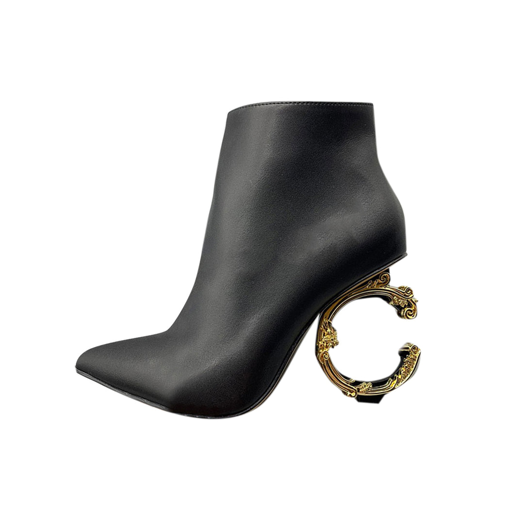 TIFFE Sculptured Heel Asymmetric Leather Ankle Boots