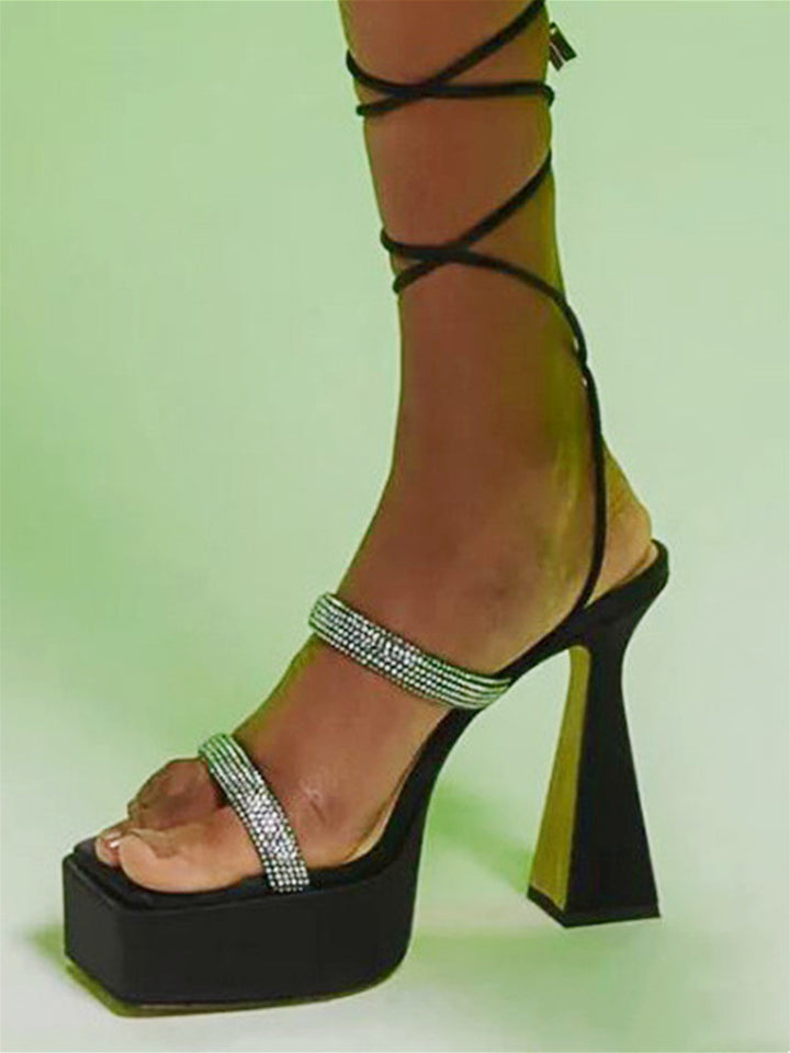 UNLEV Diamante Lace Up Platform Sandals