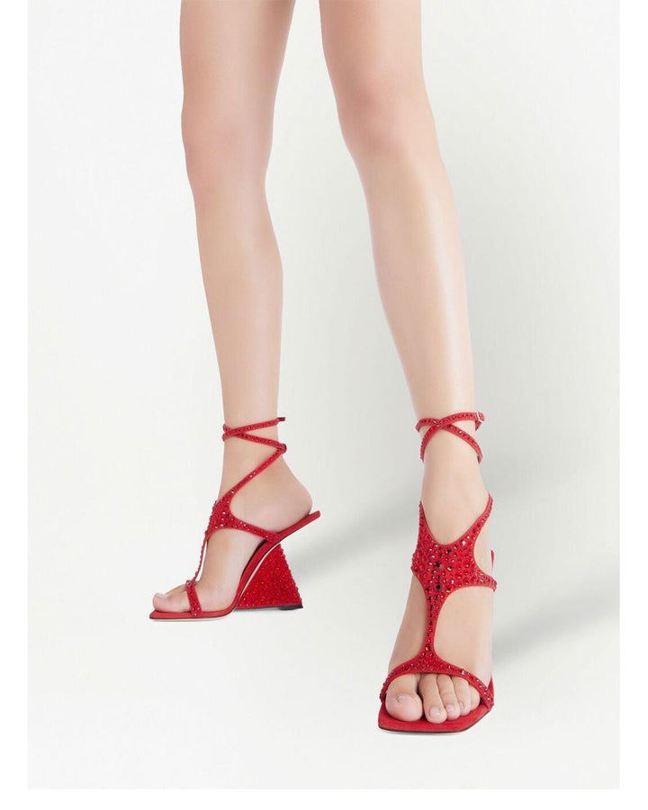VALRU Diamante Ankle Strap Wedged Heel Sandals