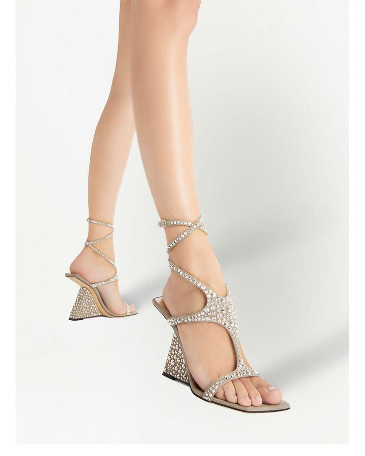 VALRU Diamante Ankle Strap Wedged Heel Sandals