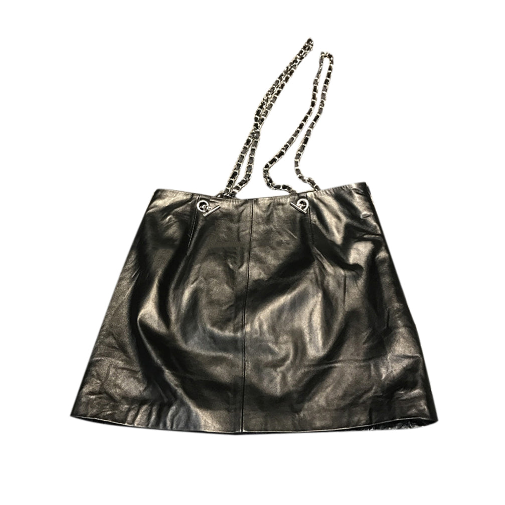 LAIDU Quilted Chain Leather Mini Skirt