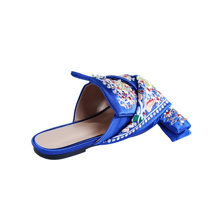 ELIZA Embroidery Knotted Leather Slipper Slides