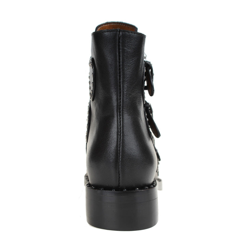 Exclusive - LEWIS Studded Buckled Biker Ankle Boots - ithelabel.com