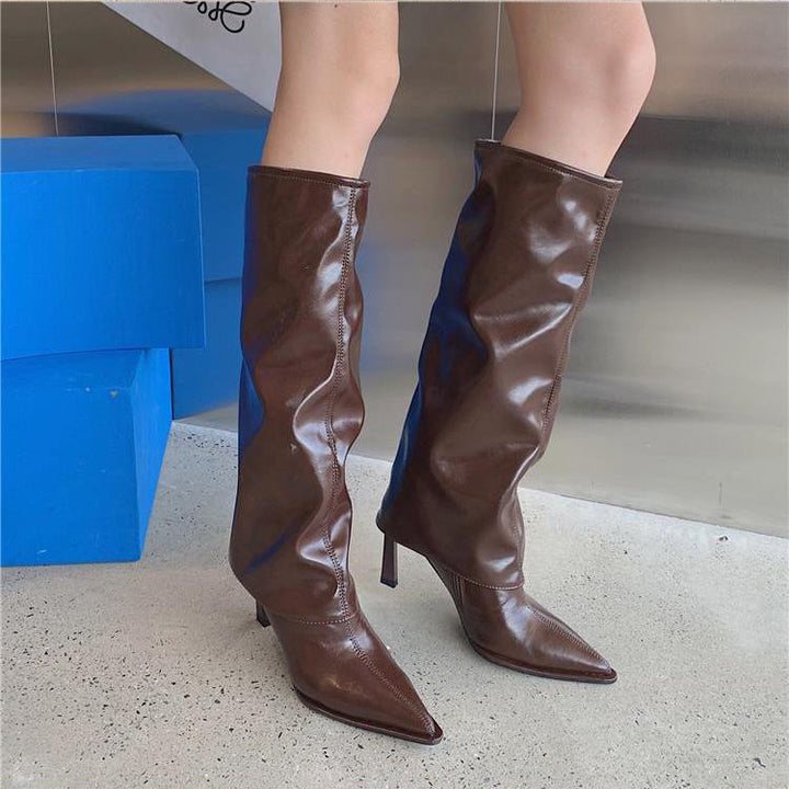 NISDA Stiletto Heel Leather Knee High Boots