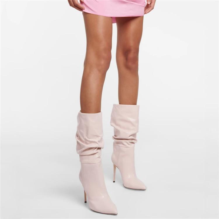 PINIY Stiletto Heel Leather Slouchy Ankle Boots