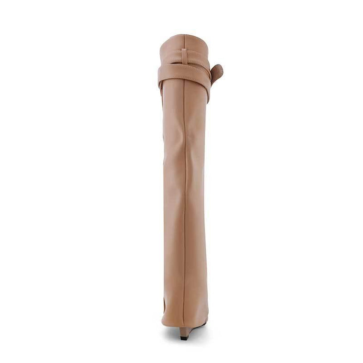 QAMRA Leather Wedged Heel Knee High Boots - ithelabel.com