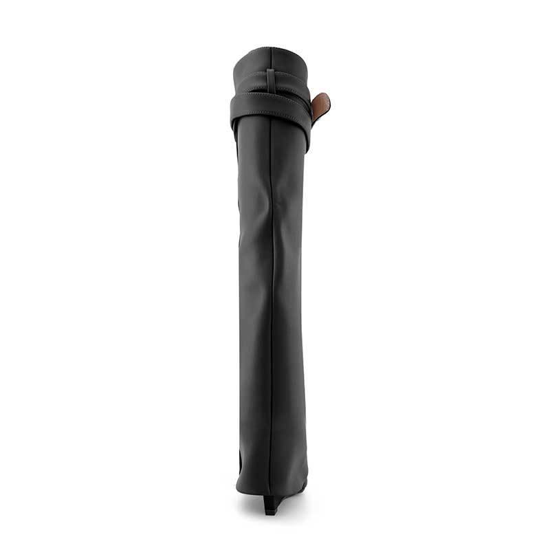 QAMRA Leather Wedged Heel Knee High Boots - ithelabel.com
