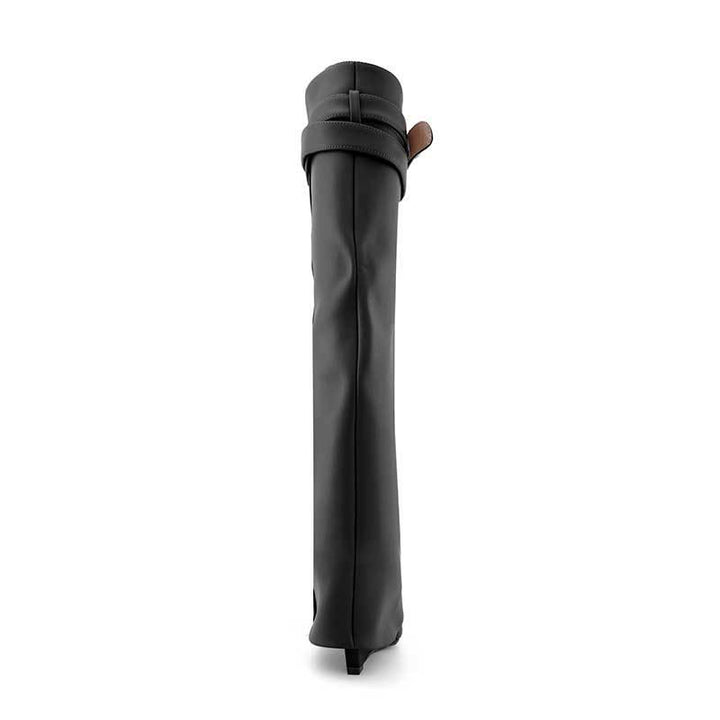QAMRA Leather Wedged Heel Knee High Boots - ithelabel.com