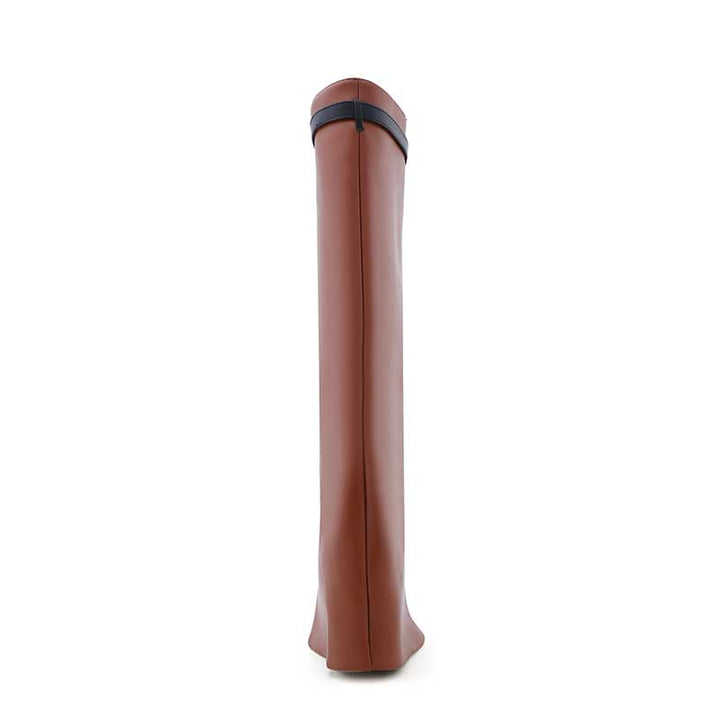 QAMRA Leather Wedged Heel Knee High Boots - ithelabel.com