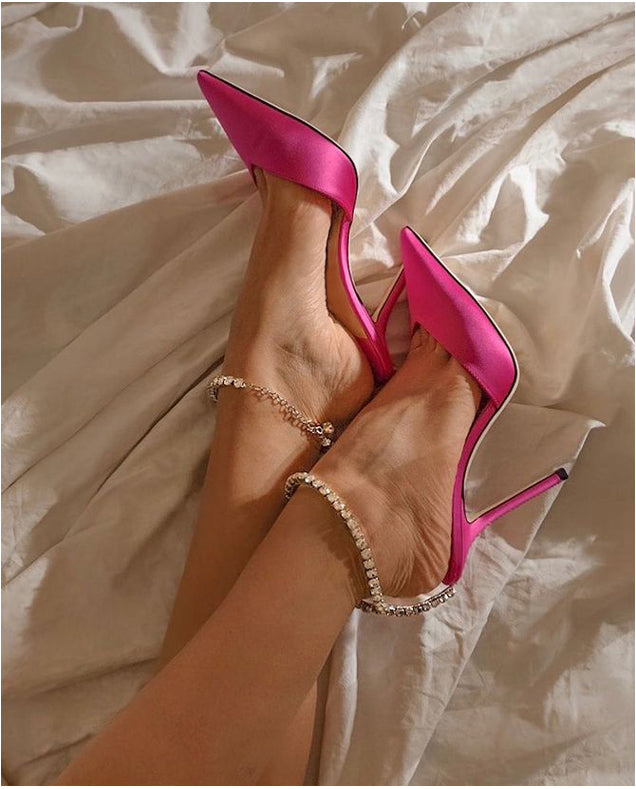 RISIA Ankle Diamante Satin High Heel Sandals - 10cm