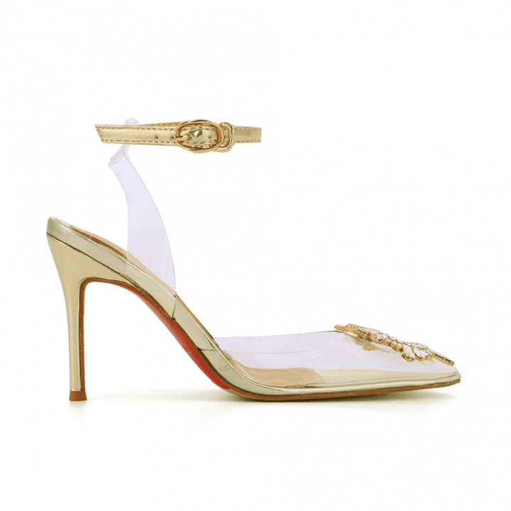 VATOE Diamante Transparent PVC Mid Heel Naked Sandals - 8cm - ithelabel.com
