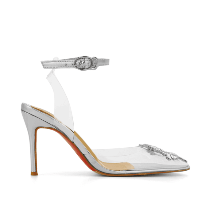 VATOE Diamante Transparent PVC Mid Heel Naked Sandals - 8cm - ithelabel.com