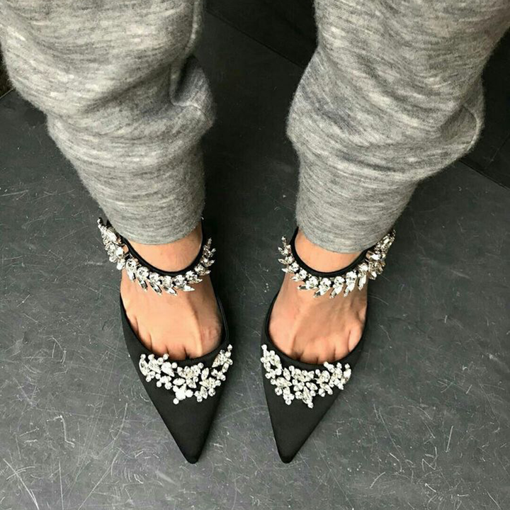 VAZIA Diamante Strap Satin High Heel Mules Sandals